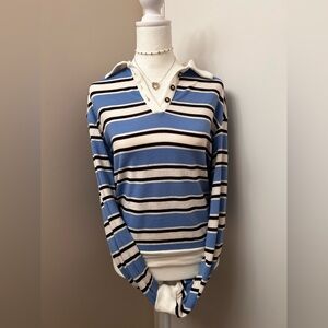 H&M Striped Blue and White Polo T Shirt